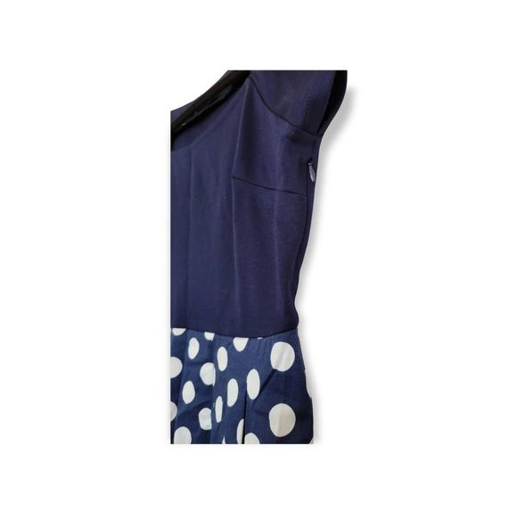 VFemage Polka Dot Navy Solid Short Sleeve Dress M - Picture 3 of 3